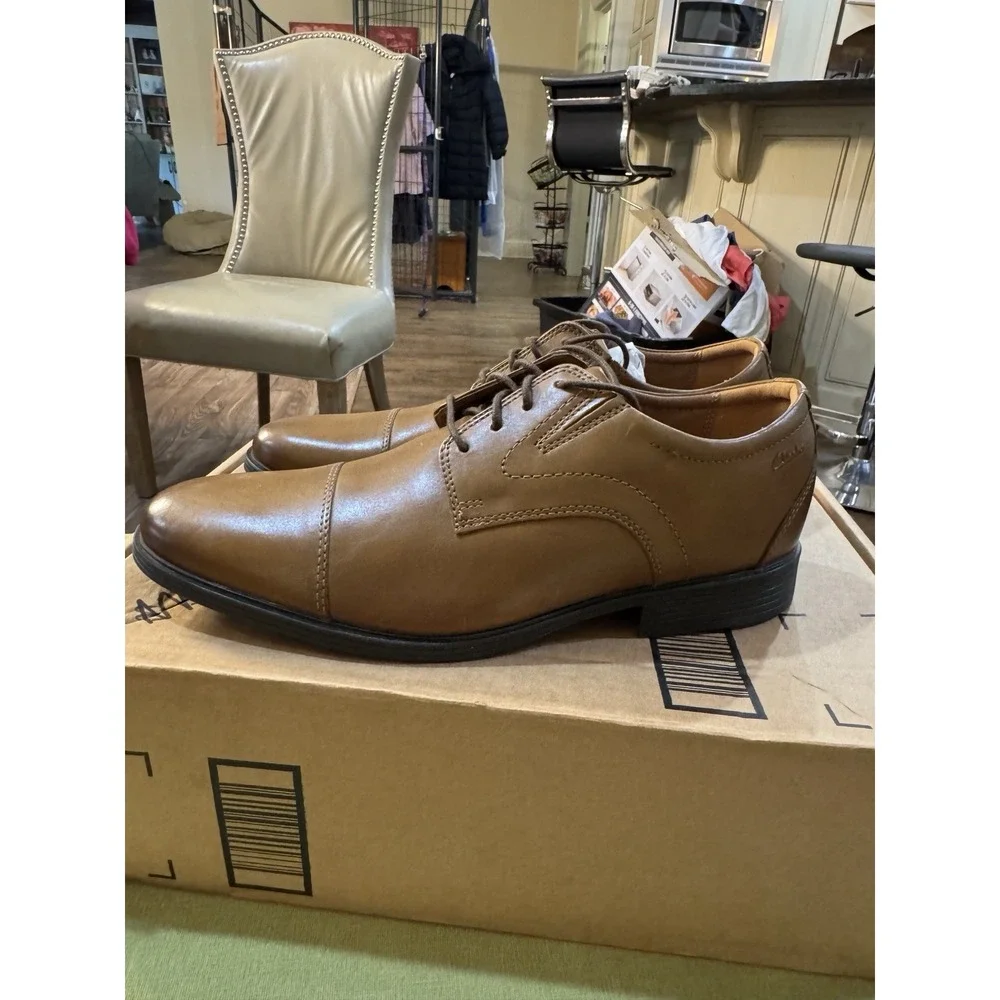 Collection By Clarks Men's Whiddon Cap Dark Tan Leather Shoes -‎ Size 11.5